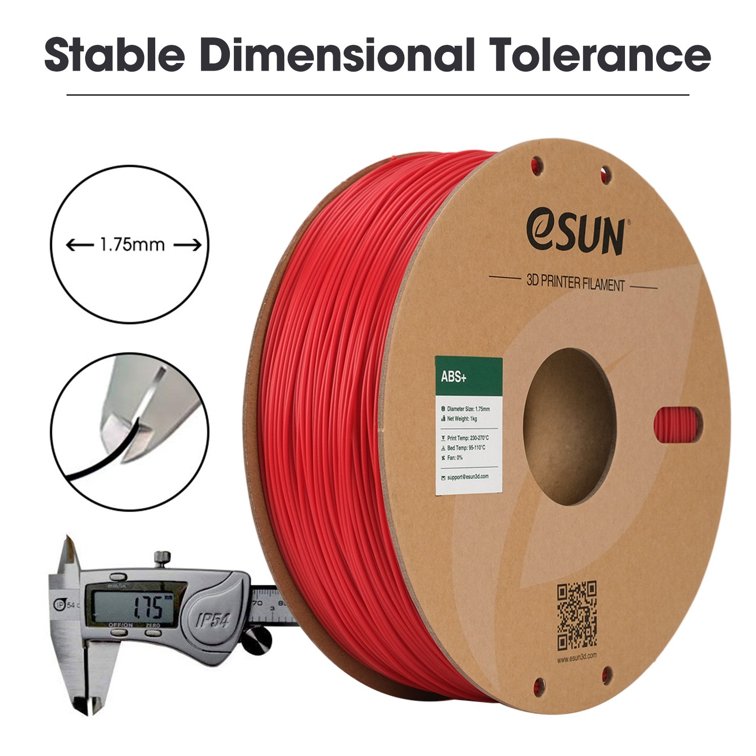 eSUN ABS+ 3D Printer Filament 1.75mm 1kg/Spool Fire Engine Red ABS Plus Filament