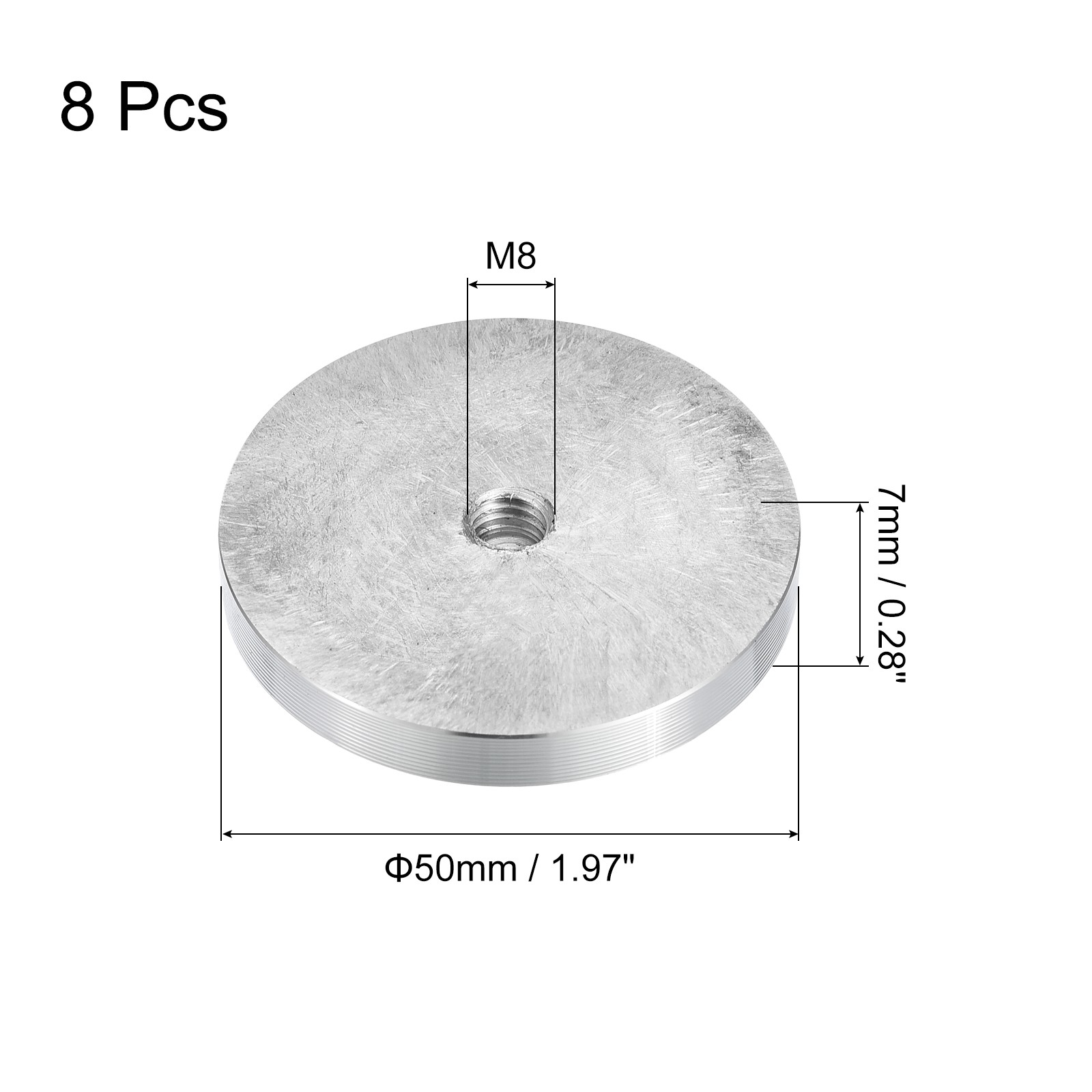 M8 Thread 50mm Diameter Round Shape Aluminum Disc Hardware 8pcs