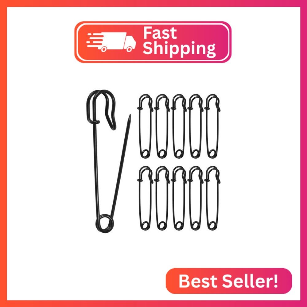 QUJUFIND 10 Pack 3 inch Stainless Steel Large Safety Pins, for Clothes Leather C