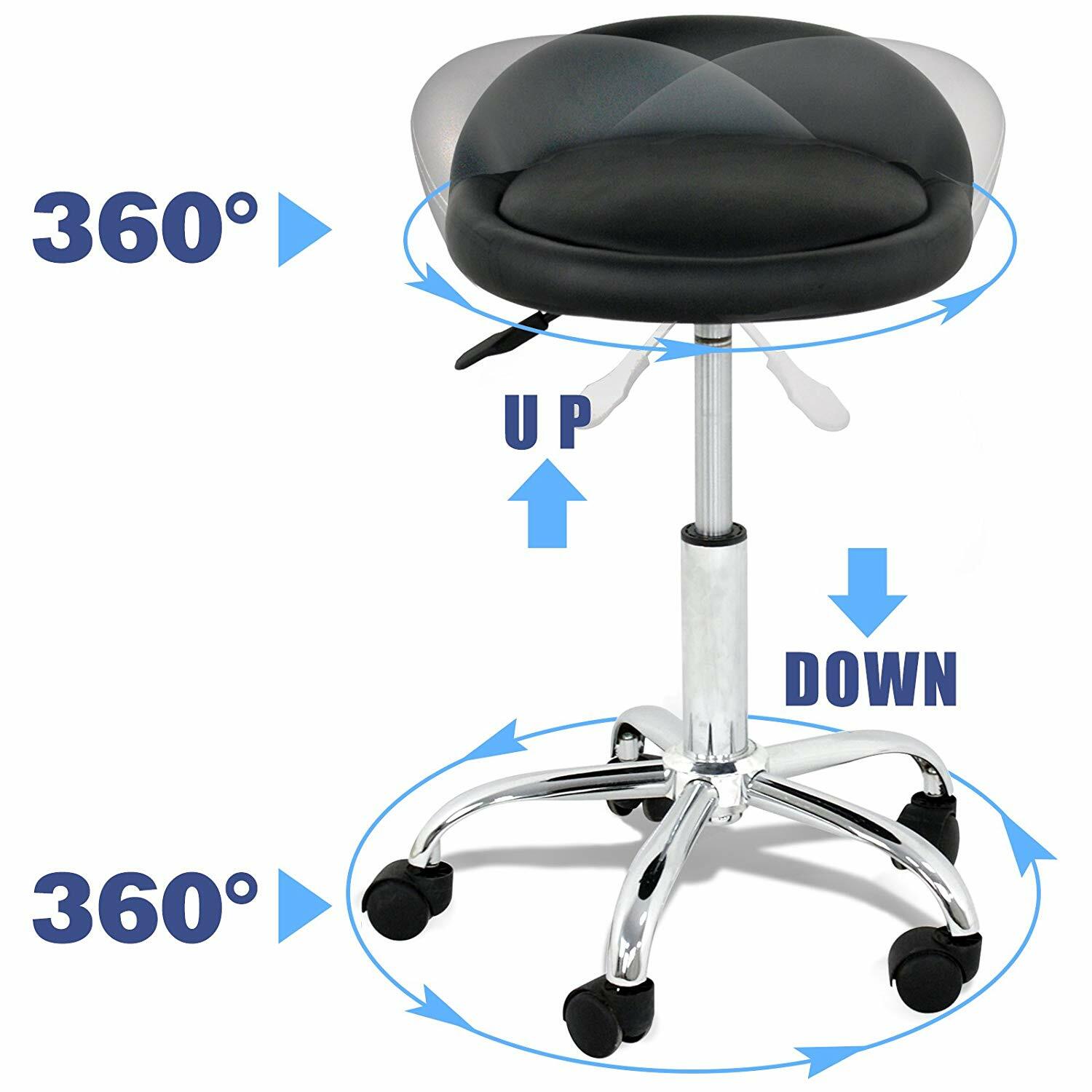 PU Leather Round Rolling Stool Adjustable Height for Massage Salon Spa Facial