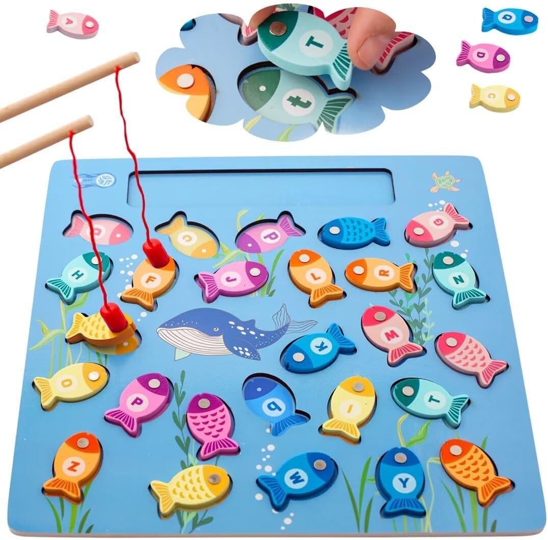 Magnetic Fishing Game for Toddlers, Wooden Alphabet Puzzle Maze Boa... Fast Ship