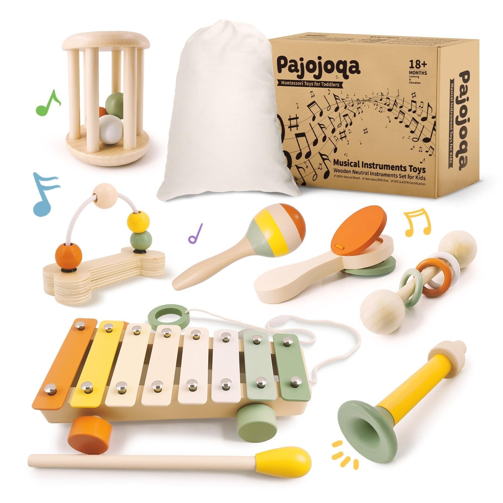 7pcs Musical Instruments Set 18M+ Montessori Toys 2 3 4 Neutral Colors Wooden...