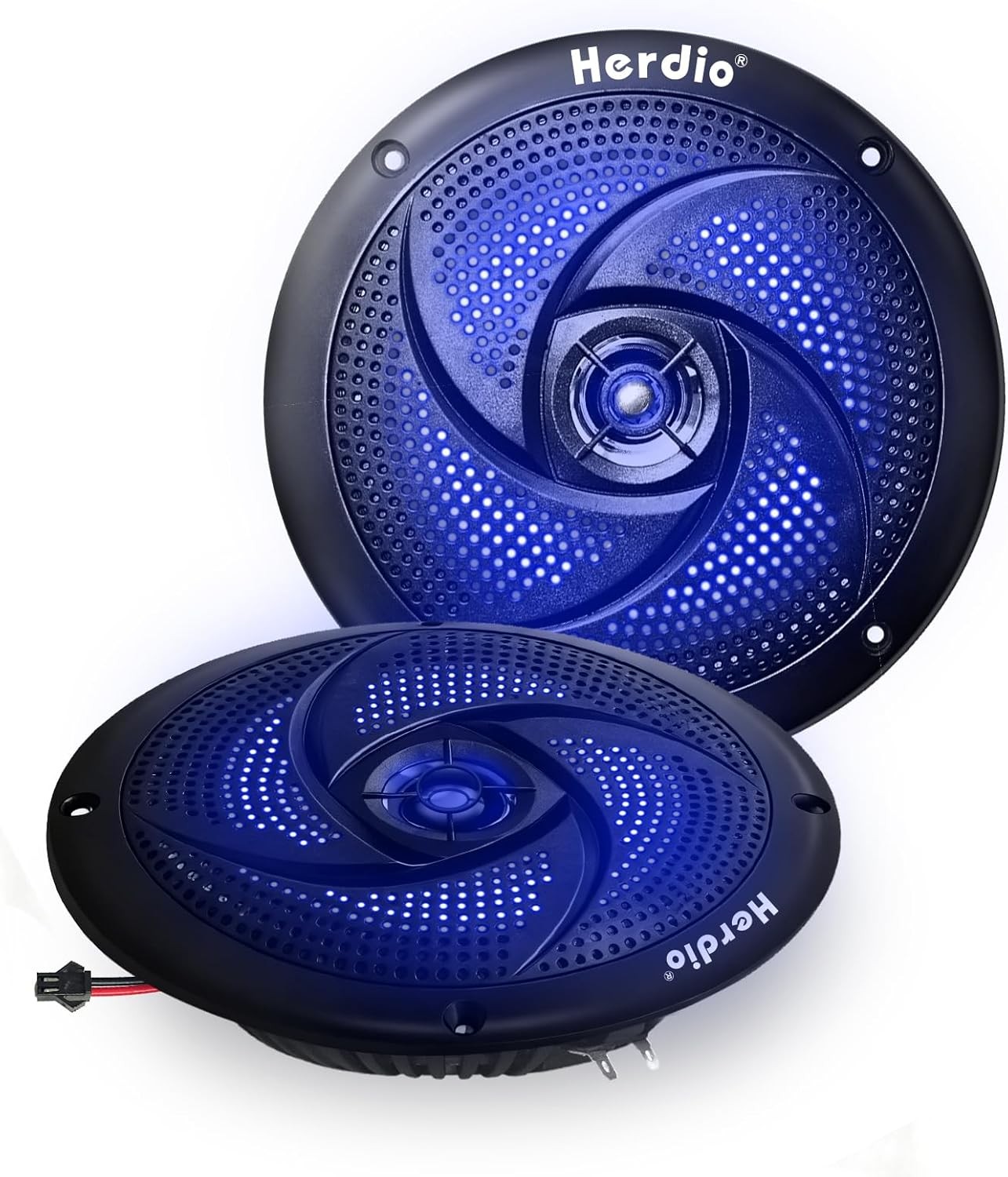 Herdio 5.25 Inch 160W Marine Speakers 2 Way w/ LED Lights Low Profile Slim Style