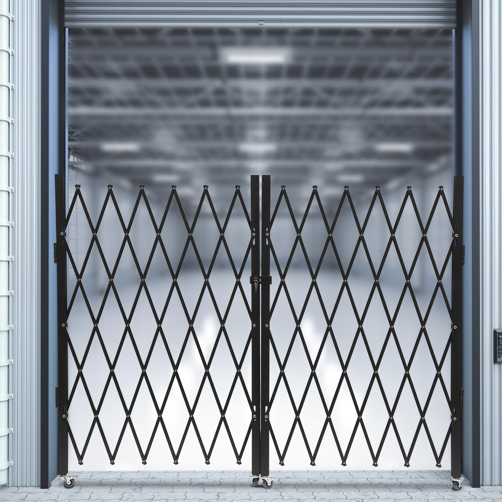 Double Folding Security Gate Rolling Folding Door Gate Expandable Scissor Gate