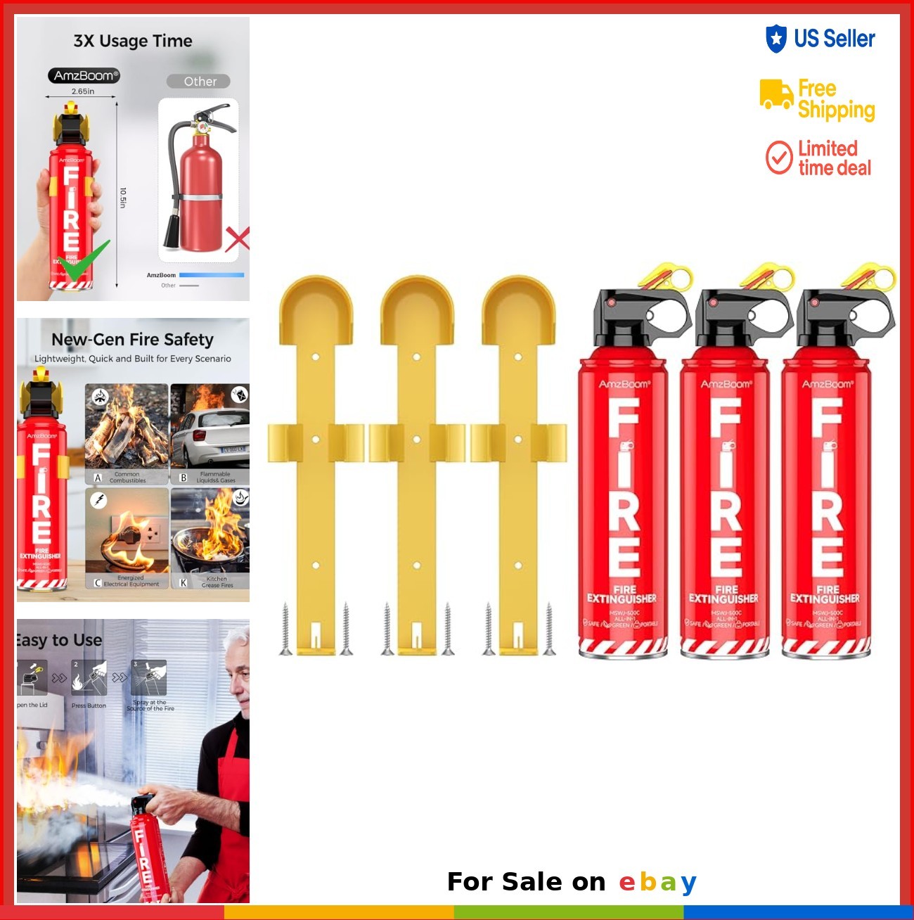 Fire Extinguishers Water Based 3 Pack for Home Kitchen Car Boat Portable Small