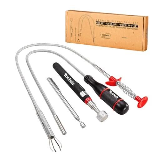 Magnetic Pickup Tool Set 4 Pcs - Extendable 4-Piece Set - 8LB with Claw