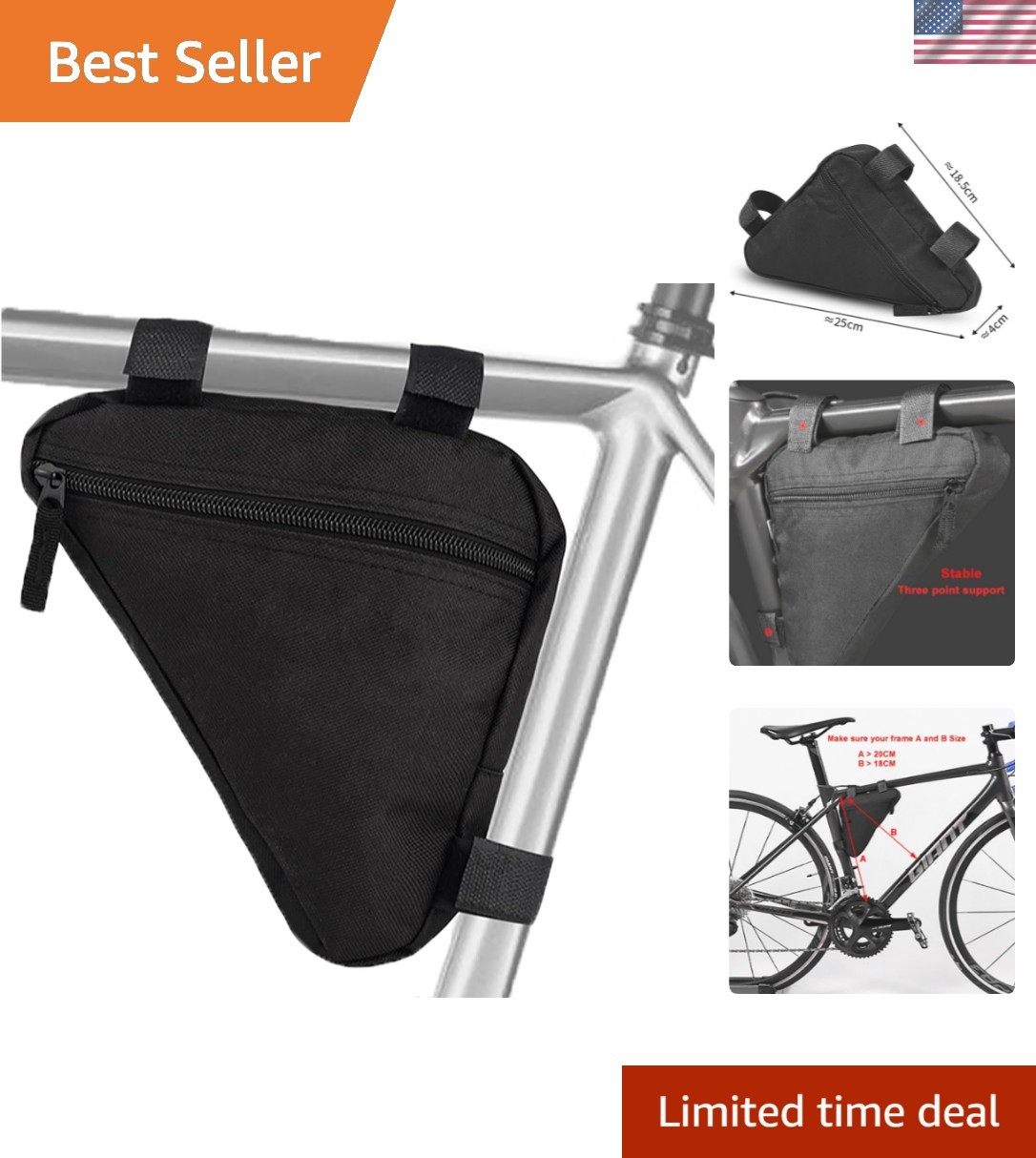 Spacious and Secure Bike Frame Bag for Road & Mountain Bikes - Small Black