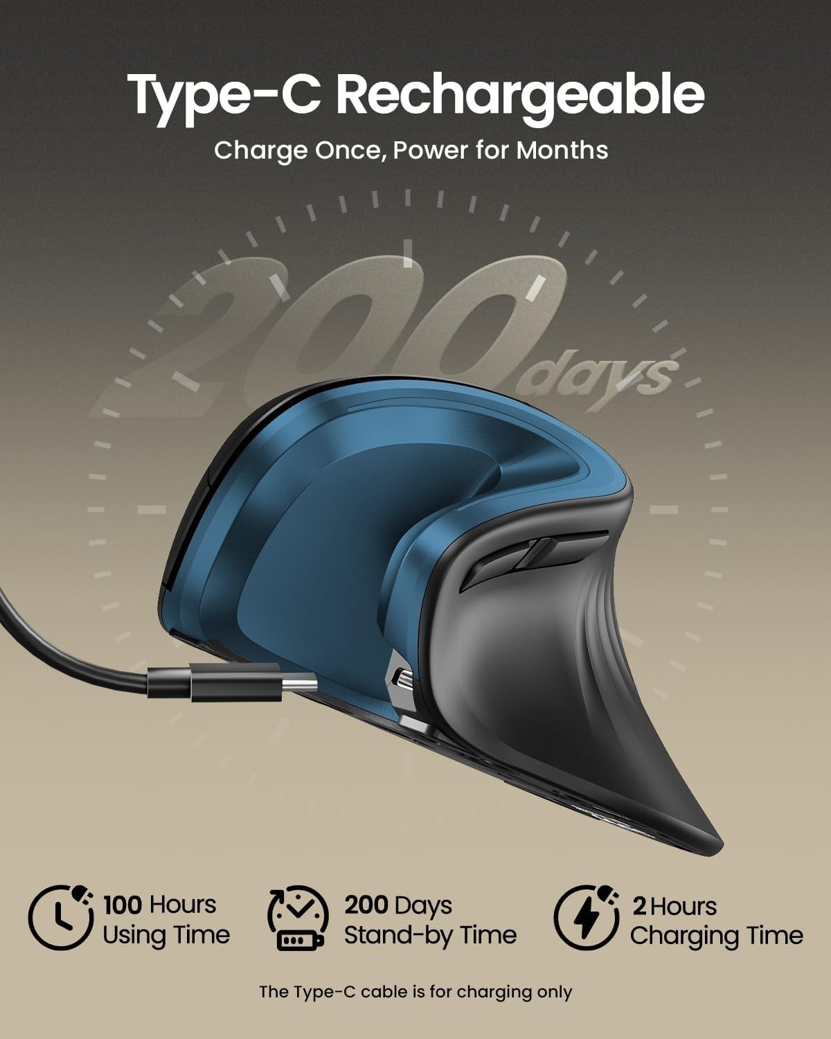 Compact Bluetooth Vertical Mouse with Adjustable DPI - Ergonomic & Rechargeable