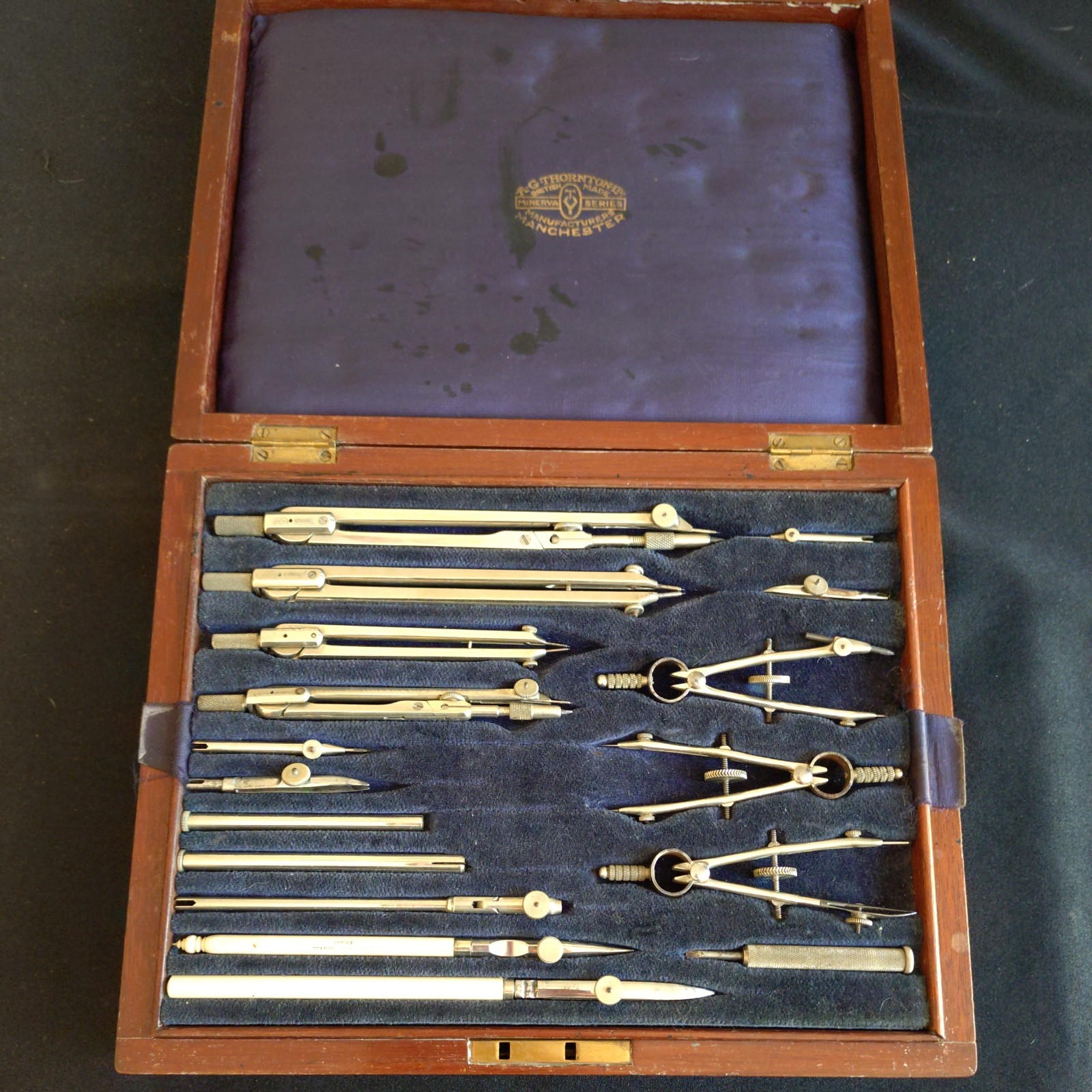 Antique Mahogany Cased Set Technical Drawing Instrument Boxed Set - A.G.Thornton