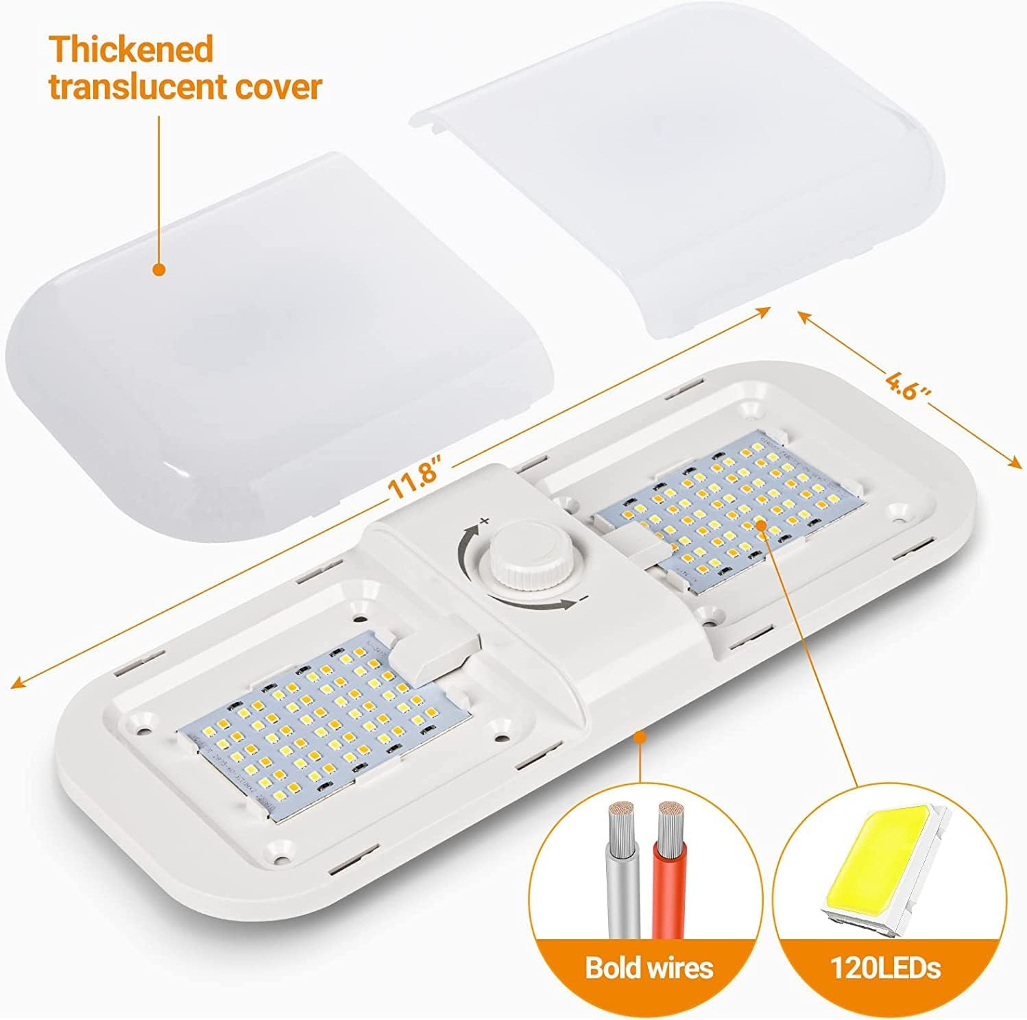 Dimmable 1700LM RV Interior Lights, 3 Color TEM Camper Lighting Solution