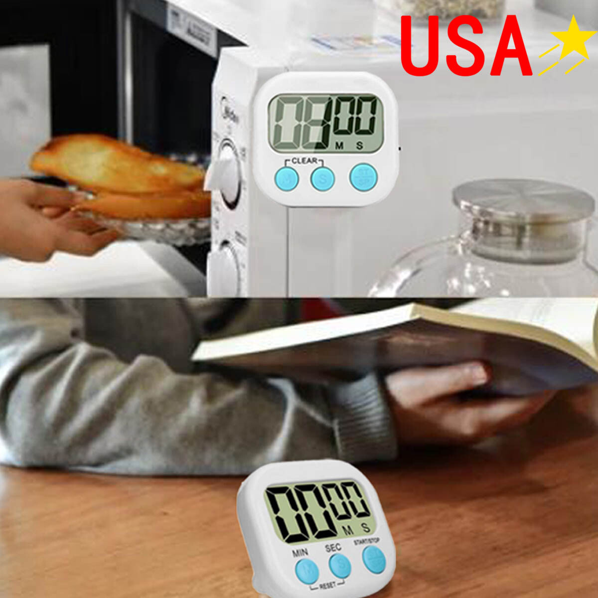 Kitchen Timer Digital Large Magnet Cooking LCD Alarm Loud Count Down Clear 99min