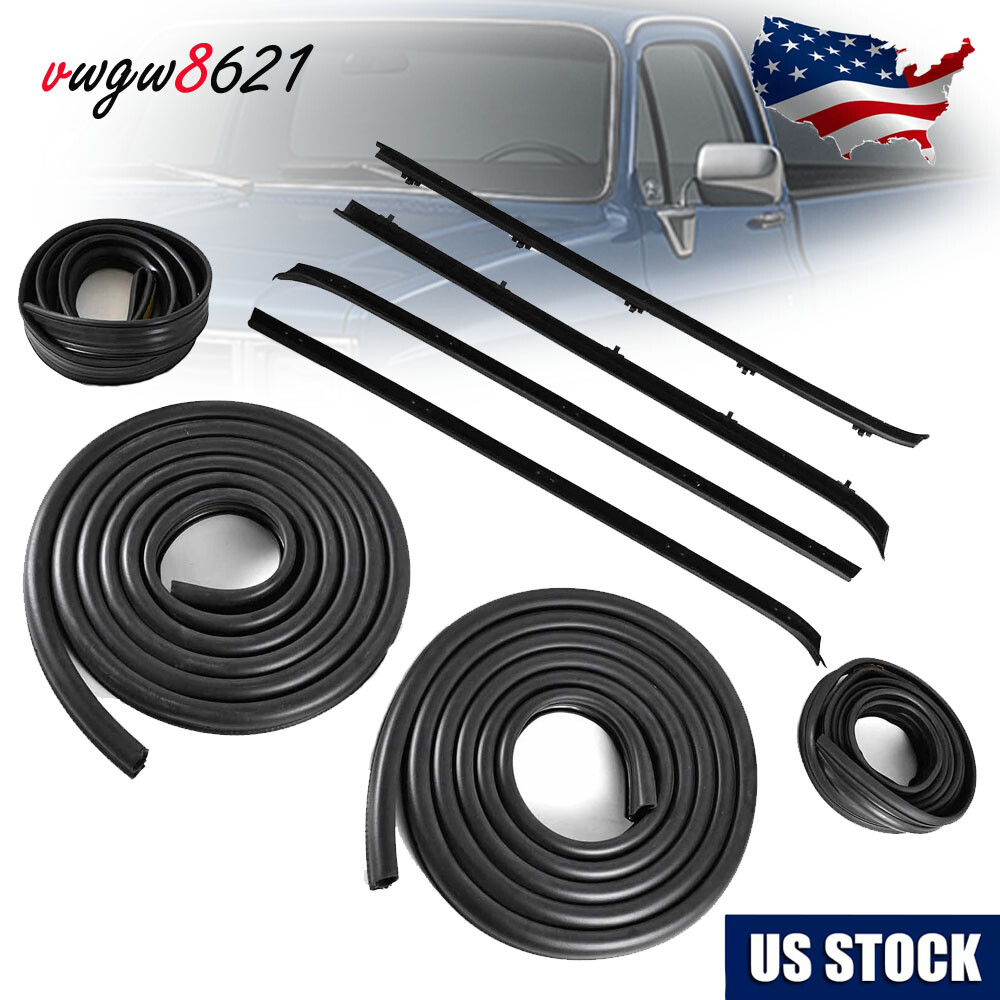 Front Door Window Run Sweep Felts Weatherstrip Seals Kit Set for GMC Chevy Truck