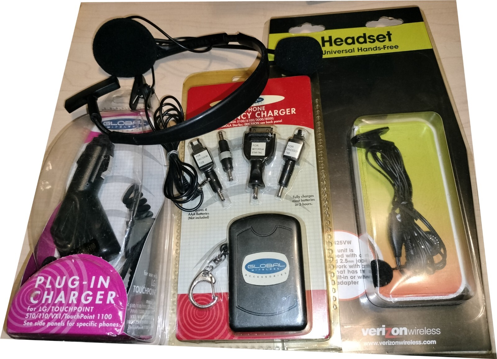Lot of mixed Vintage cell phone plug in Chargers headsets / ear buds & Cords NOS