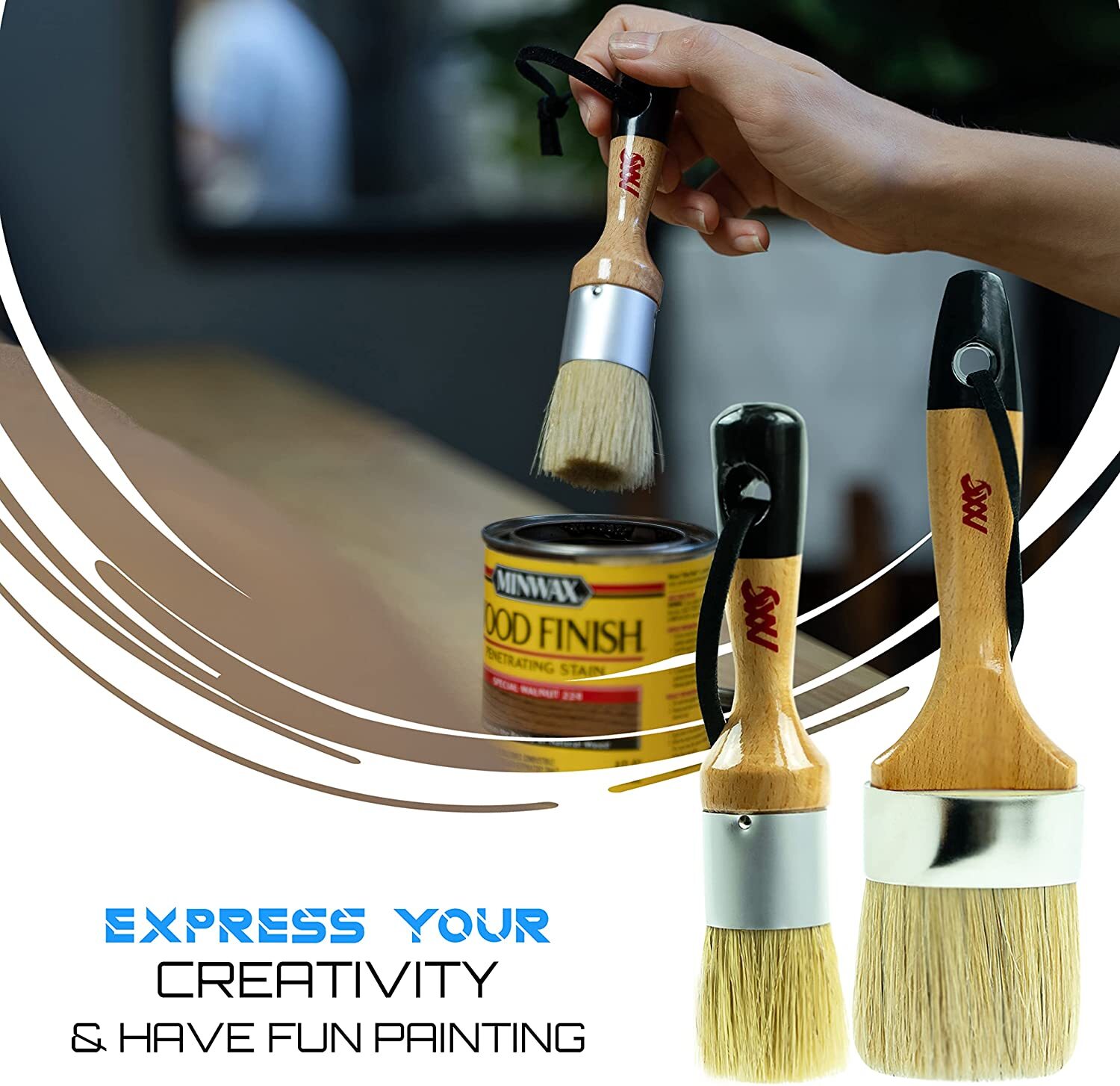 Chalk and Wax Paint Brush - 1 Small Round & 1 Large Oval Brush Natural Bristles
