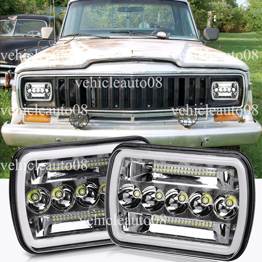 Pair 5x7" 7x6inch Led Headlight Hi/Lo Halo DRL Fit Jeep J10 J20 Pickup 1979-1988