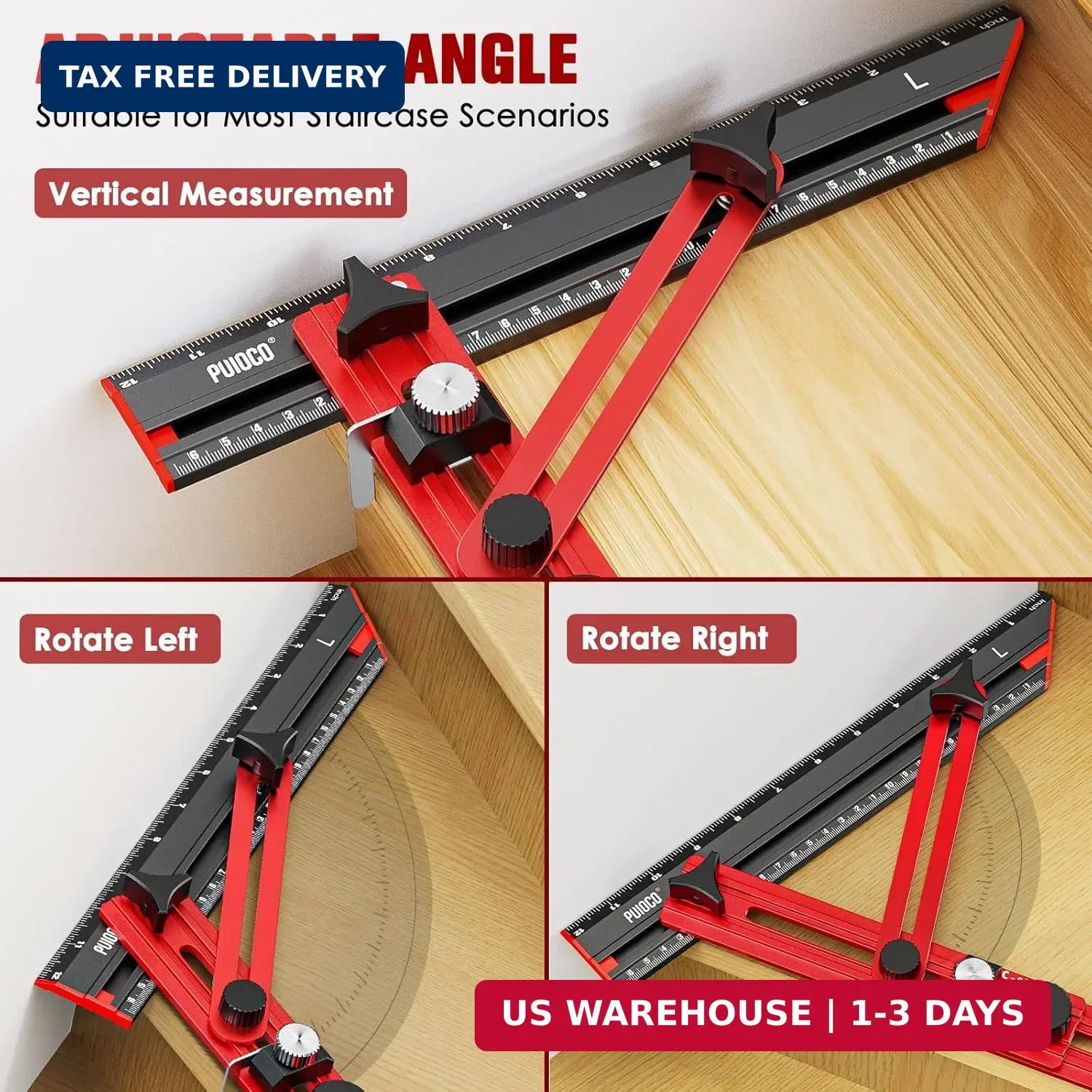 Stair Tread Template Tool, Stair Measuring Tool with Triangular Structure Brace