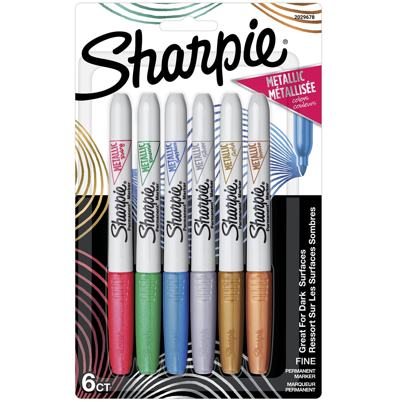 Sharpie Metallic Permanent Markers, Fine Point, Assorted Colors, 6-Count