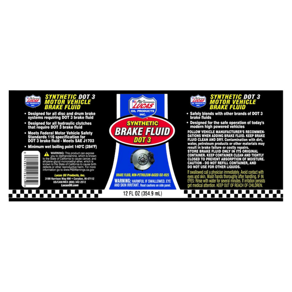 2X LUCAS OIL 10825 SYNTHETIC BRAKE FLUID DOT 3 355ML FMVSS 116 SAE J1703