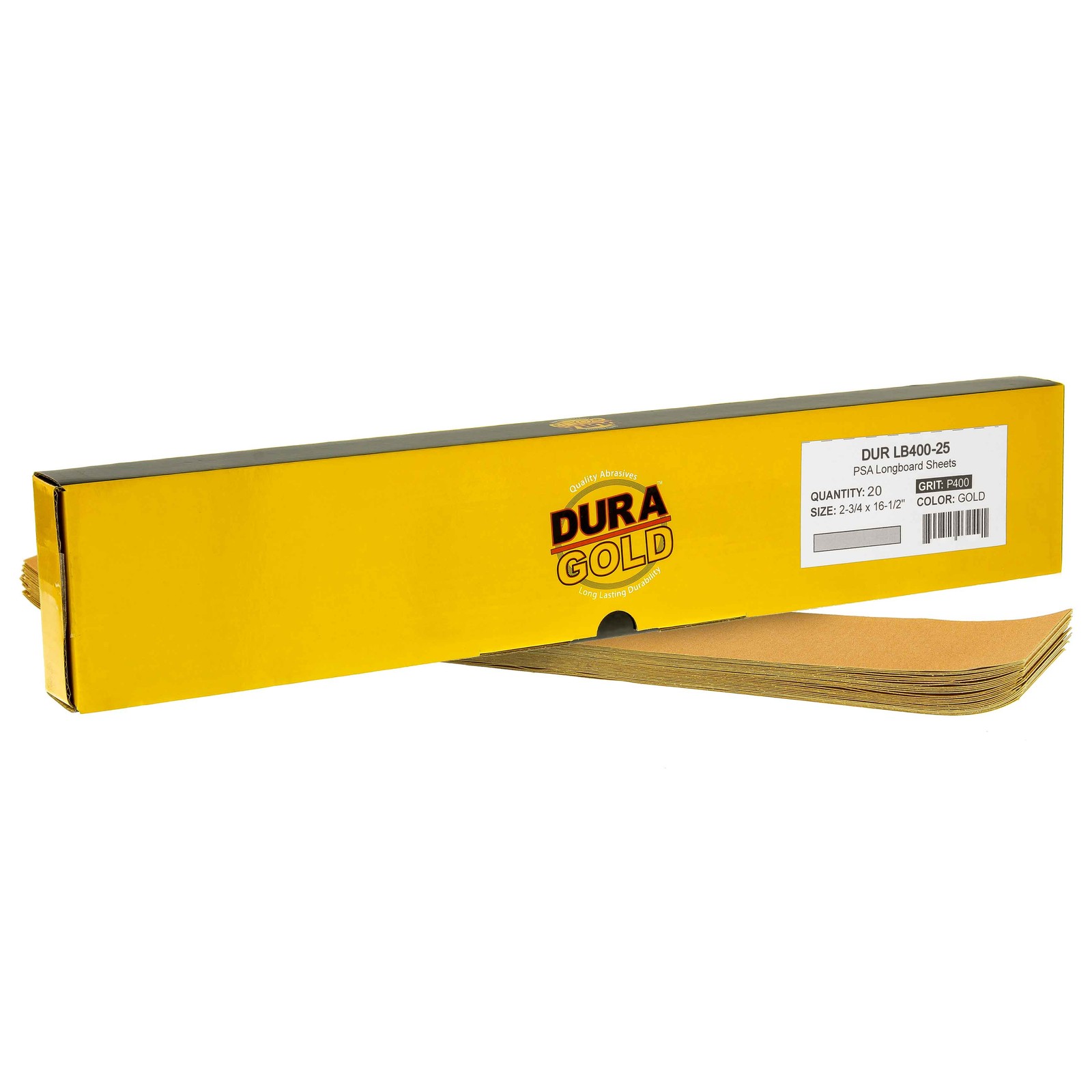 20PK - 400 Grit Gold - Longboard Sheets 2-3/4" X 16-1/2" PSA Self Adhesive