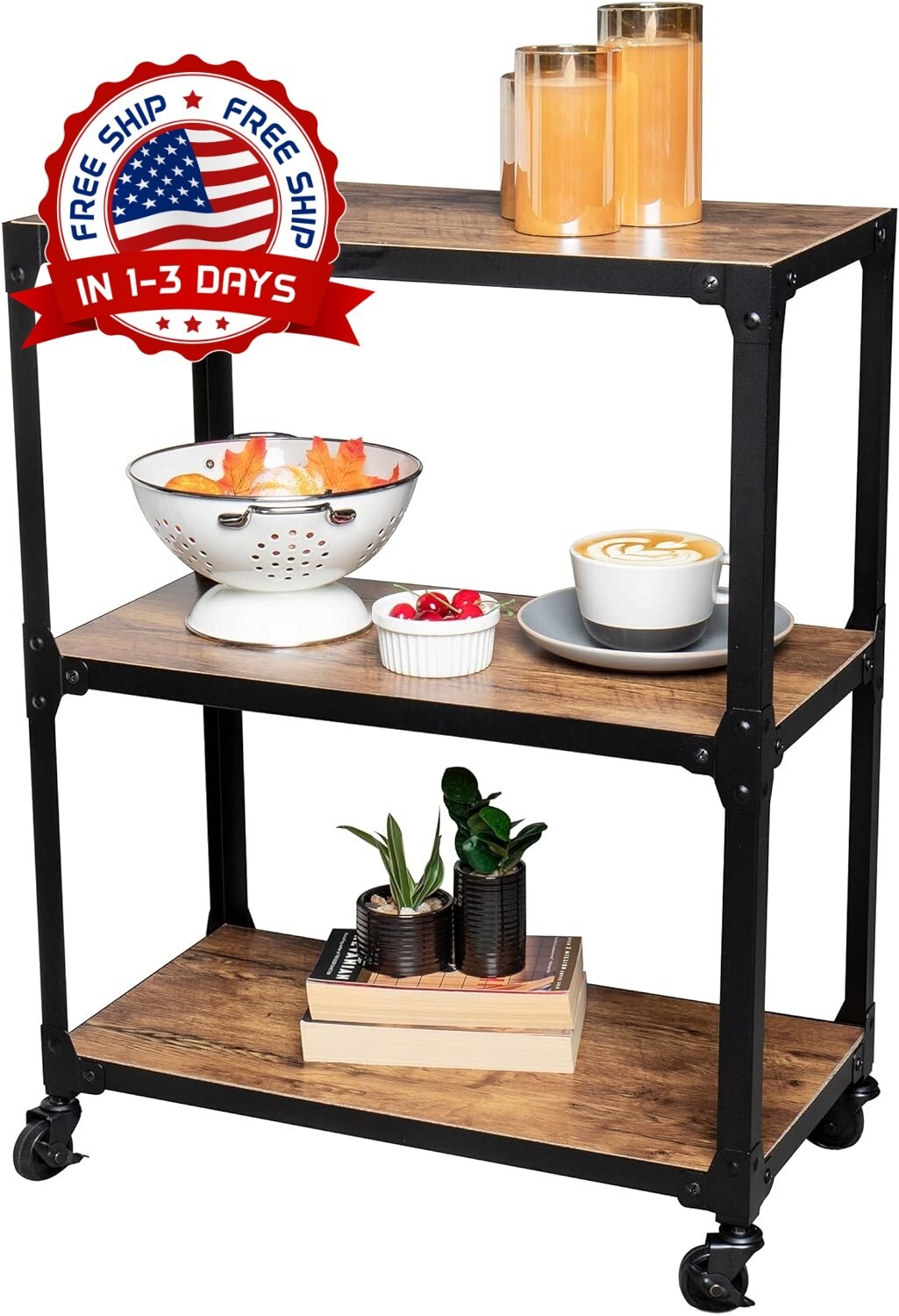 Soporte para microondas 3 niveles carrito de café cocina madera/metal marrón NEW