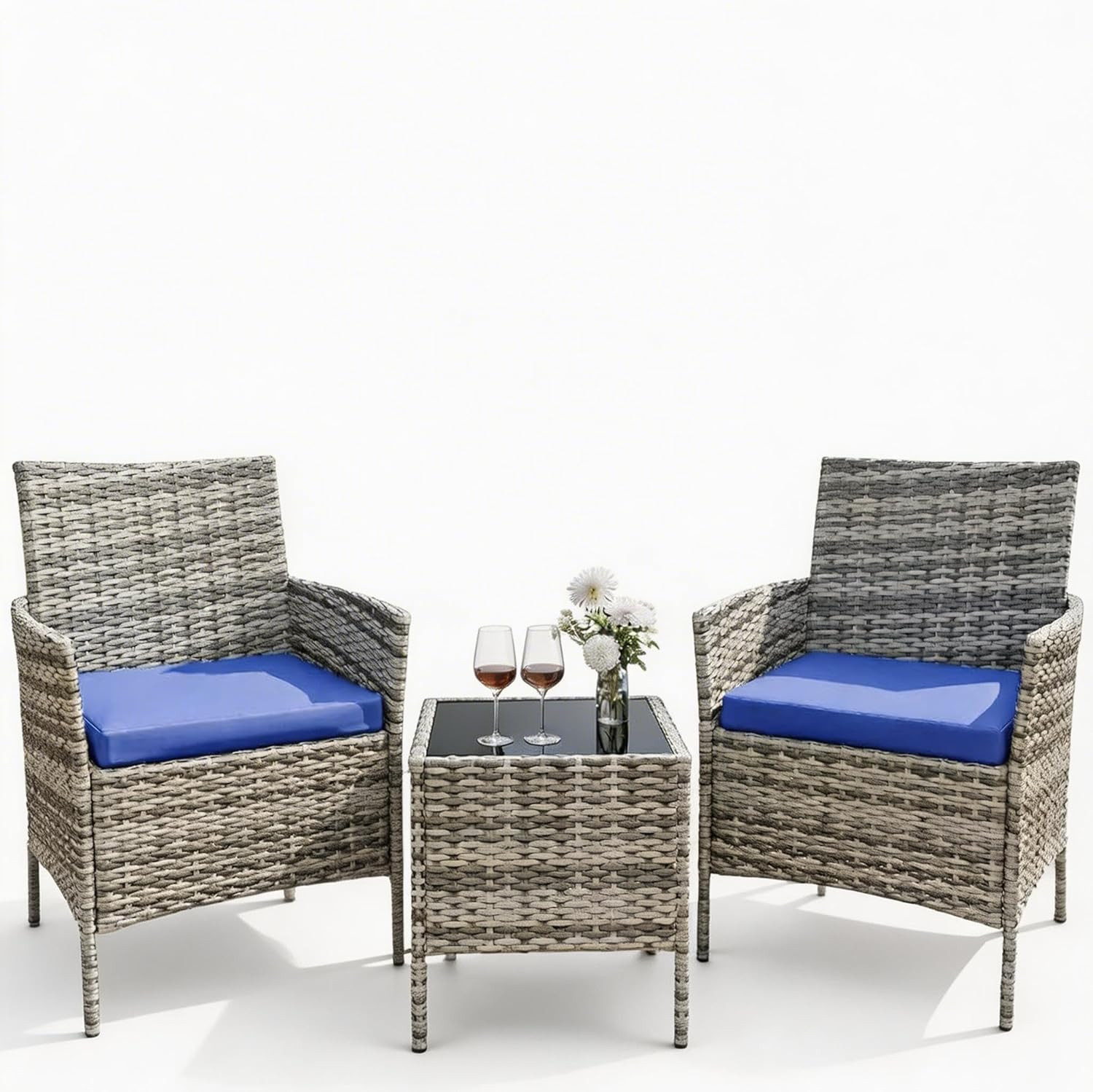 3 Pieces Patio Furniture Set, Outdoor Furniture Sets with Cushions and Tempered