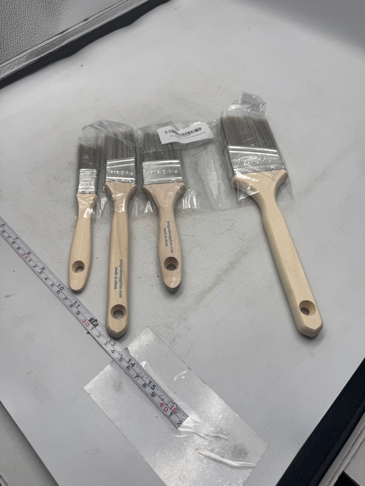 Pro Grade Paint Brush Set 4 Piece Flat Wood Handle Synthetic Bristles for Home