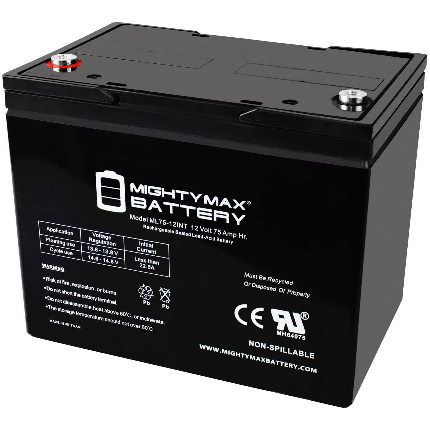 Mighty Max 12V 75Ah Internal Thread Battery Replacement for MK M34 SLD G
