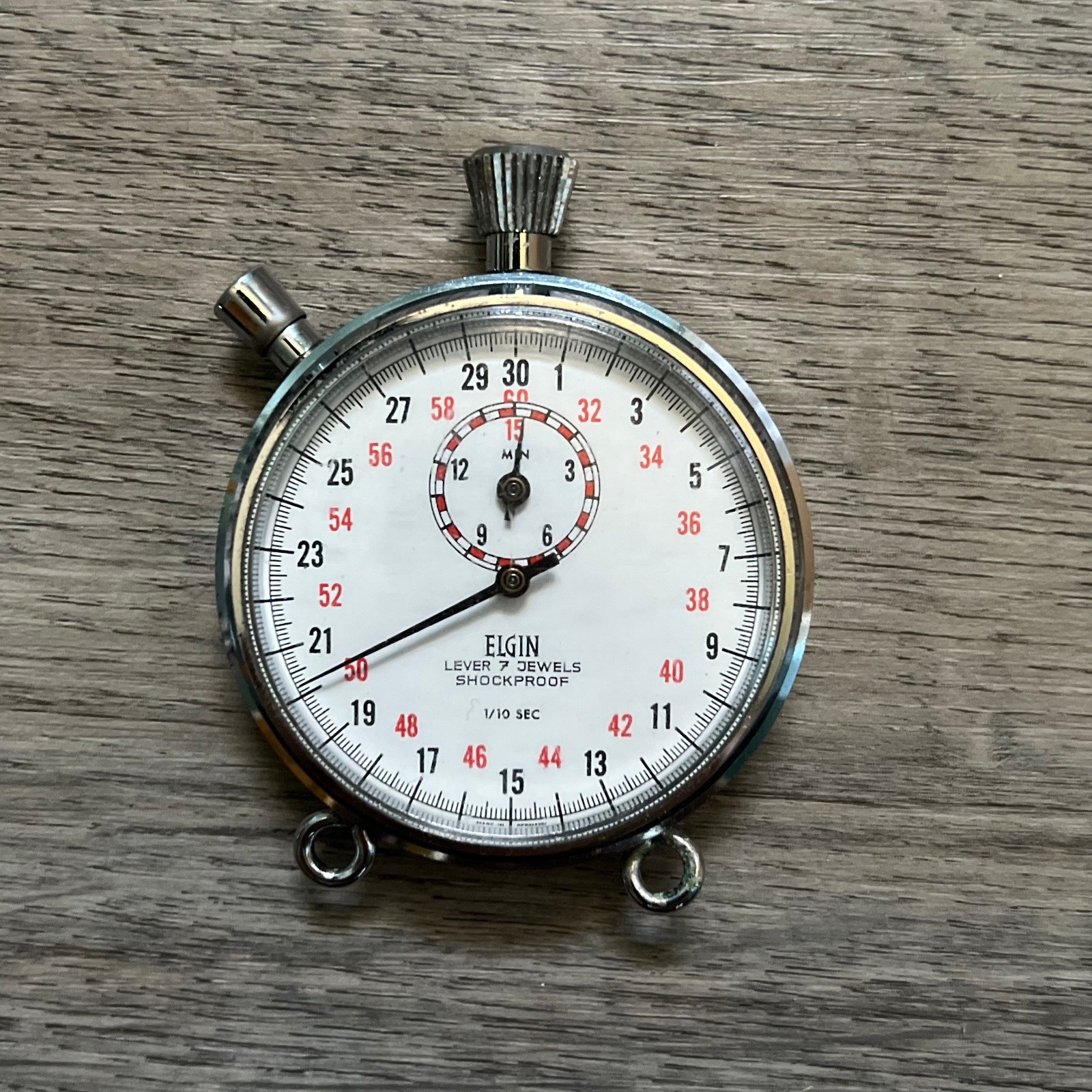 Vintage Elgin Lever 7 Jewels Shockproof 1/10 Sec Mechanical Stopwatch READ