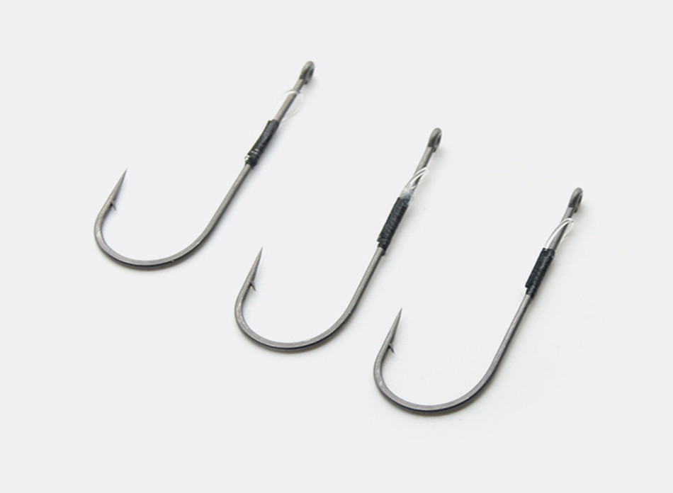 30Pcs Worm Hooks Round Bend Straight Shank with Baitholder Bass Fishing 1#-2/0