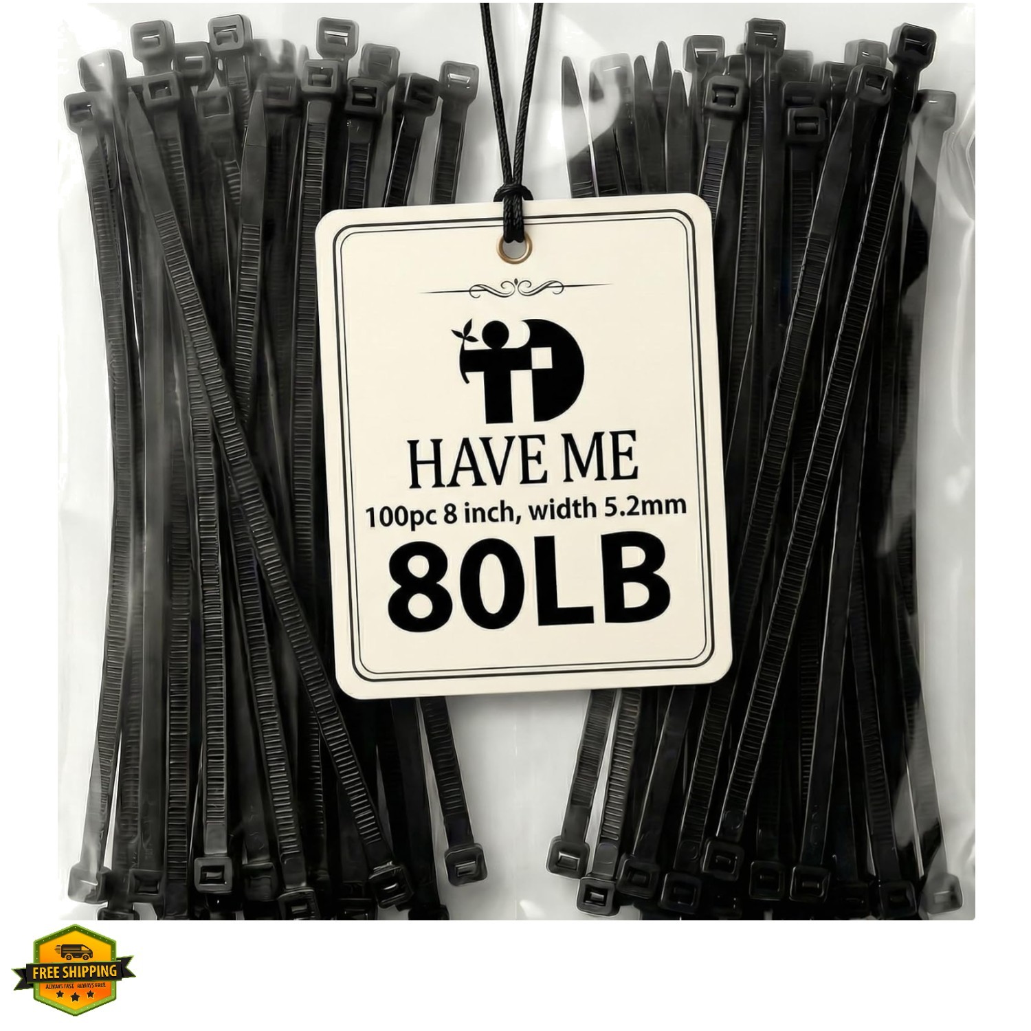 Zip Ties 8 inch, 100 Pack Heavy Duty Black Zip Ties with 80 lbs Tensile Stren...