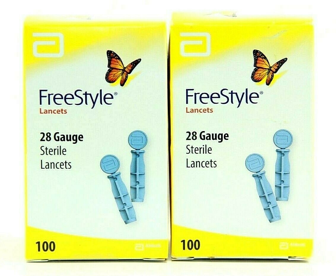 NEW LOT OF 2 FREESTYLE 28 GAUGE DIABETIC LANCETS BOX OF 100 EXP 2024