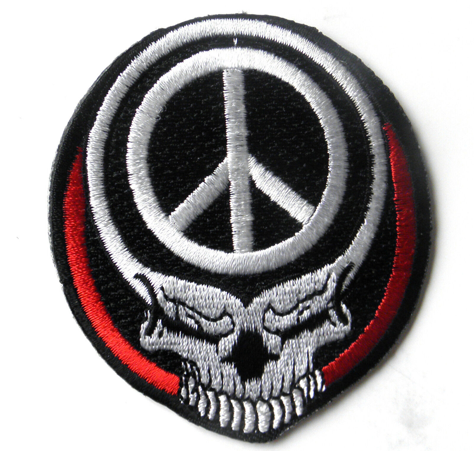 Stealie Skull and Peace sign Biker Embroidered Patch 3 inches