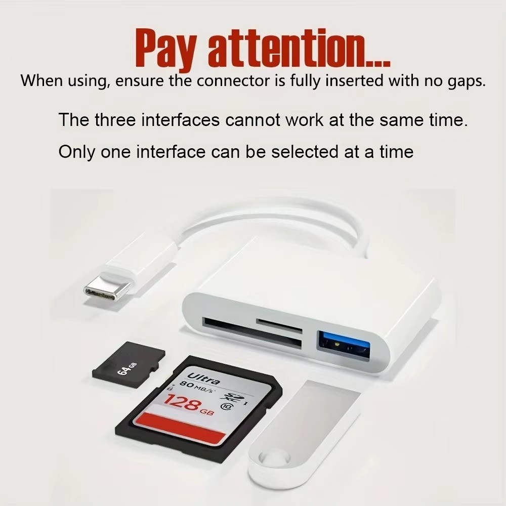 USB C to SD Card Reader, 3-in-1 Hub Converter, Micro SD TF Memory Type-C Adapte