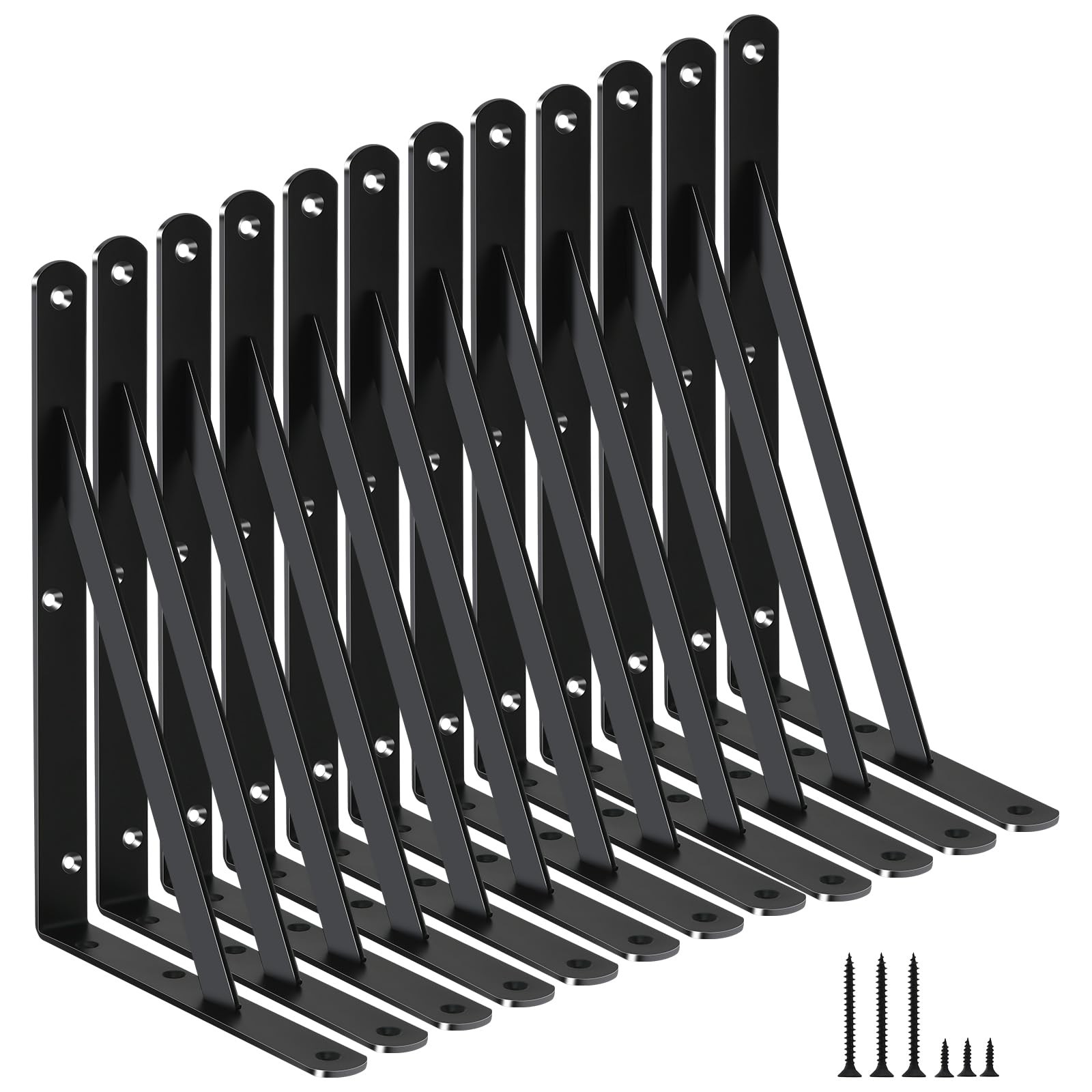 16 Pack L11 X H 8" Black Heavy Duty Shelf Brackets with Screws Metal Shelf Brack