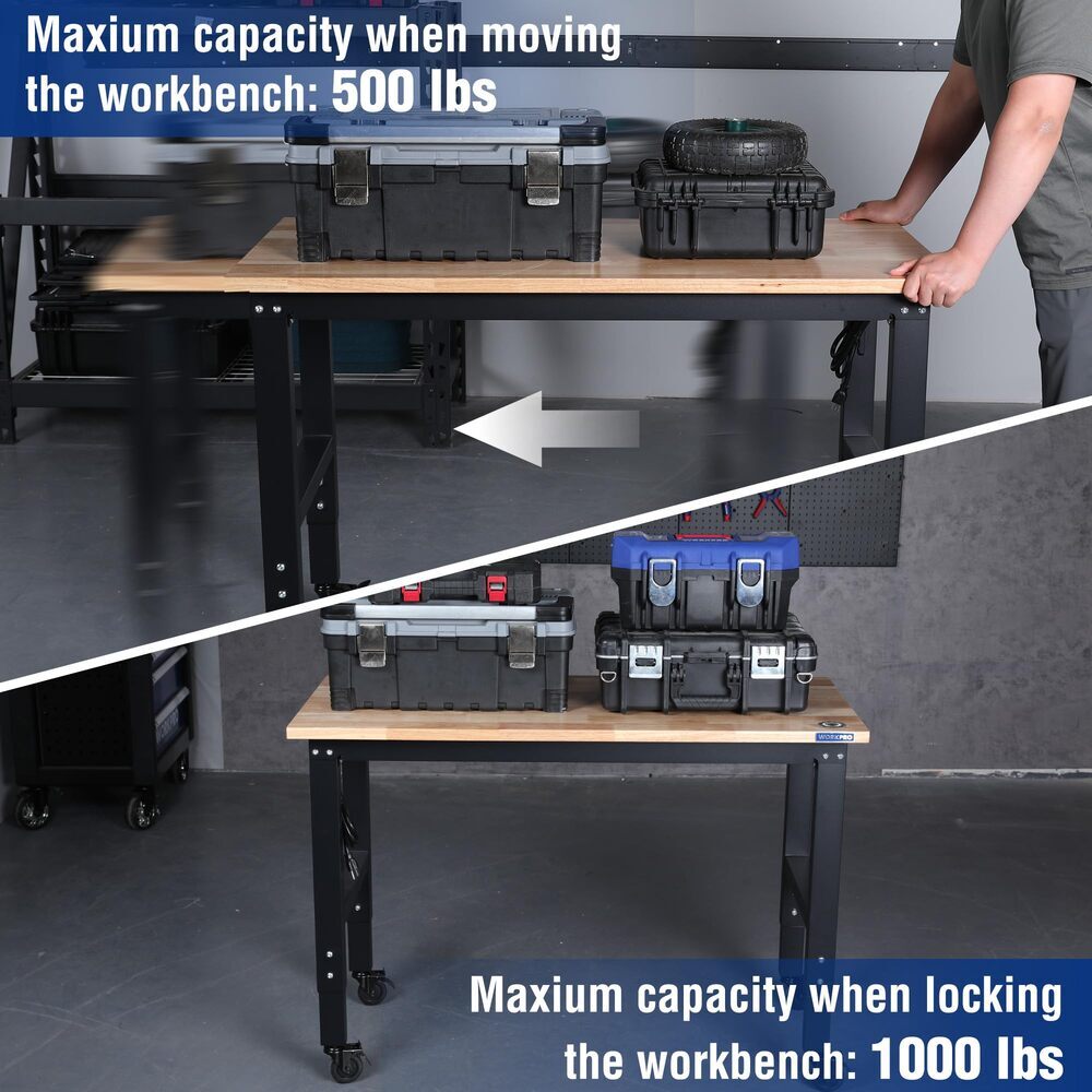 WORKPRO 48" Adjustable Workbench 2PC 16x32" Metal Pegboard 1000LBS Load Capacity