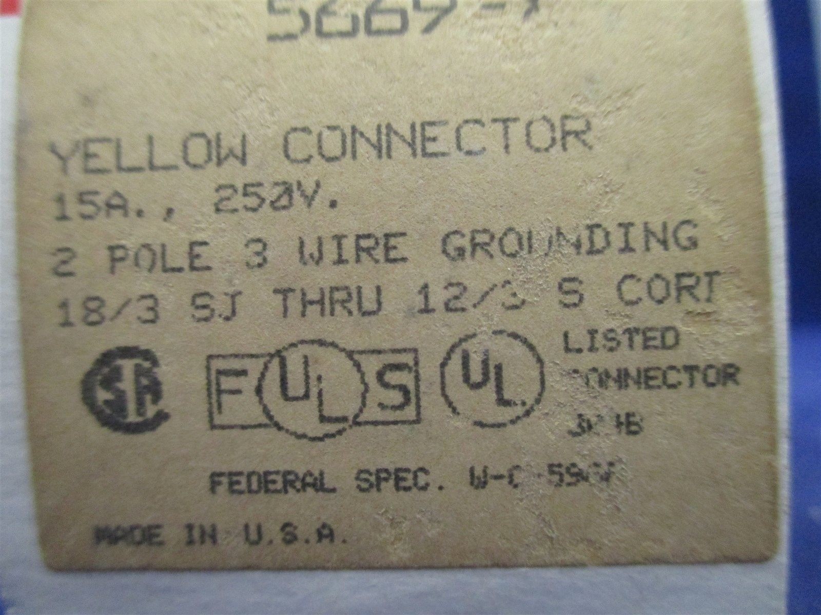 Pass & Seymour 5669-X Yellow Connector new