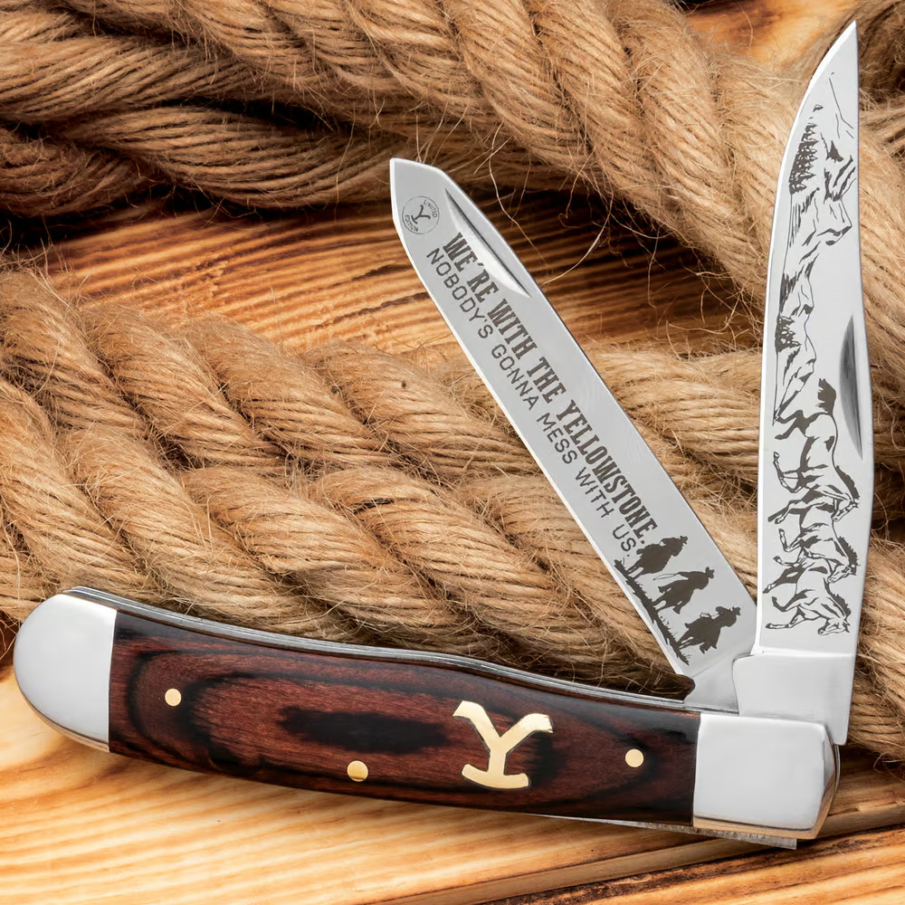 Yellowstone Ranch Hand 2 Blade Trapper Pocket Knife Folder BK5995 Fancy Wood New