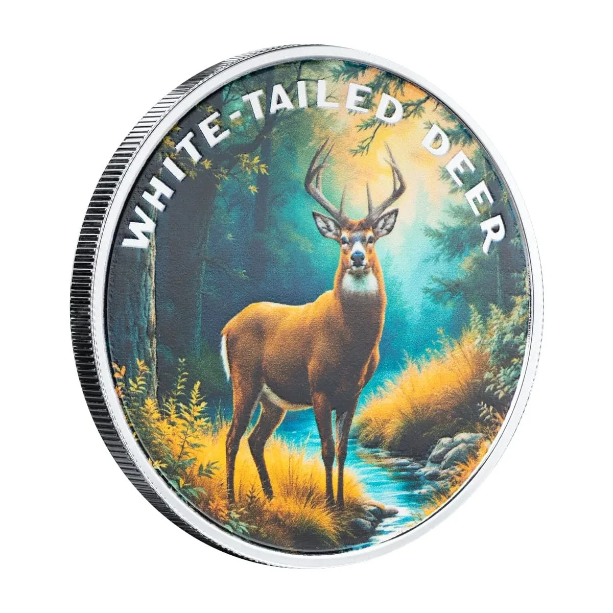 WHITE-TAILED DEER Colorized Silver Round - Scottsdale 1 oz .999 Fine Silver BU