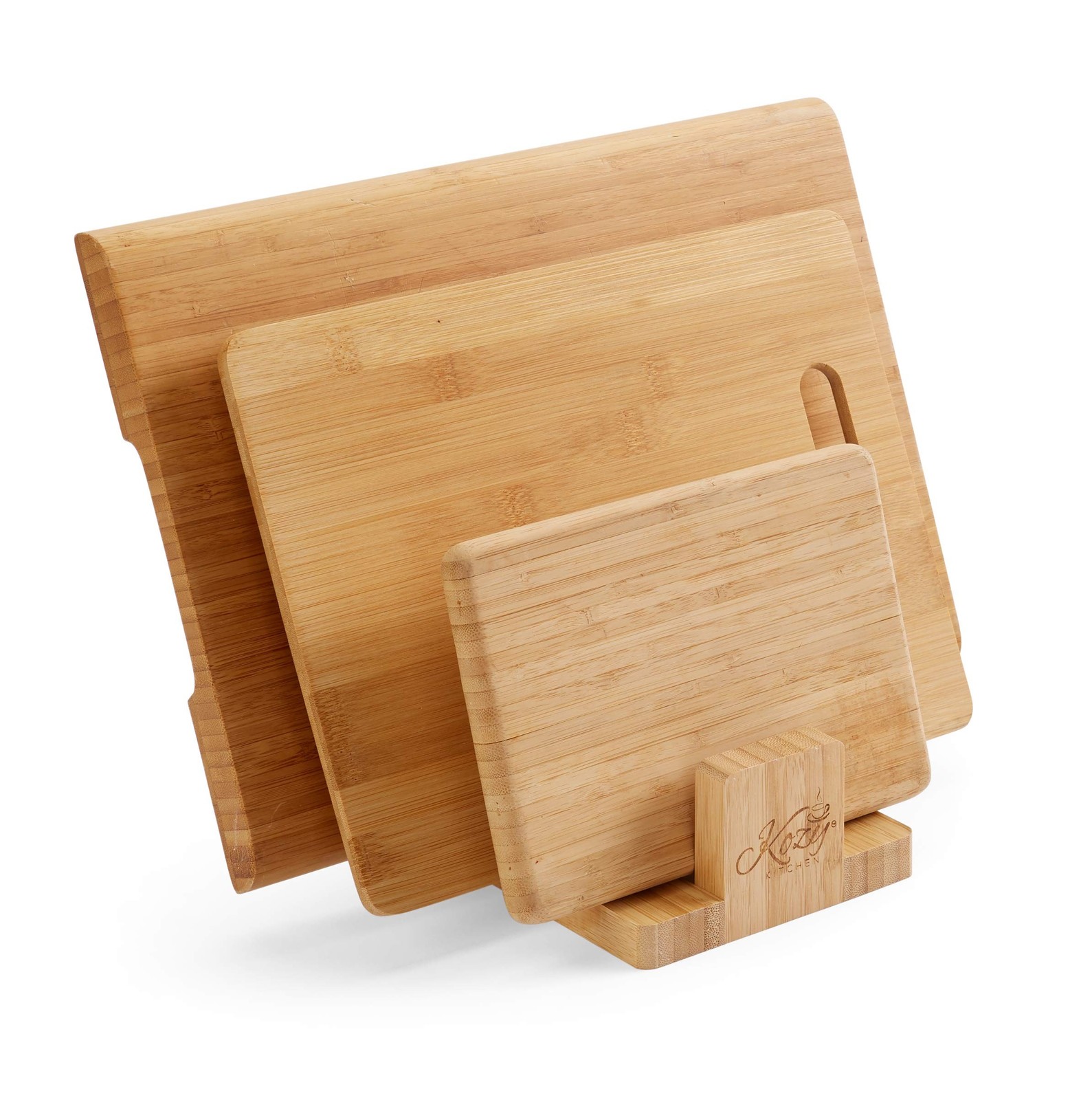 Natural Bamboo Cutting Board Organizer Rack for Kitchen, Pantry, or Office ̵