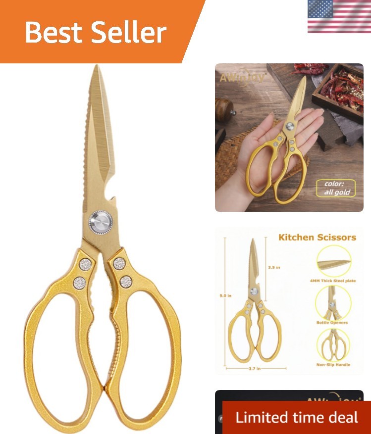 Japanese Gold Kitchen Scissors, Heavy Duty Stainless Steel, Multipurpose Cook...