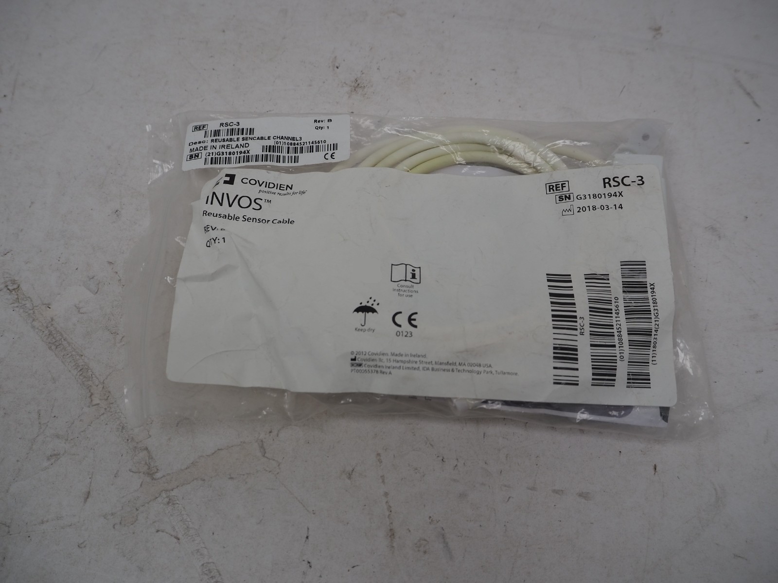Covidien Invos Reusable Sencable Channel 3 Sensor Cable RSC-3 - NEW Free Shiping