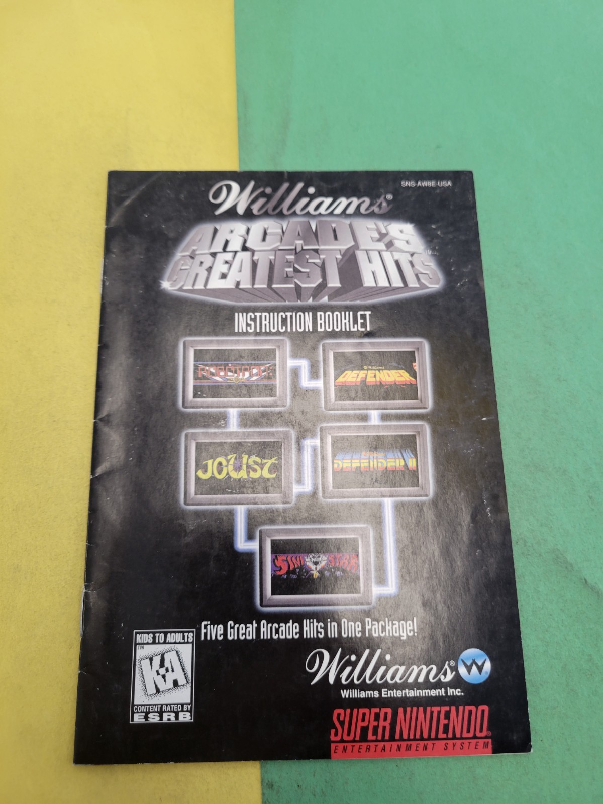 Super Nintendo Williams Arcade's Greatest Hits Instruction Booklet ONLY