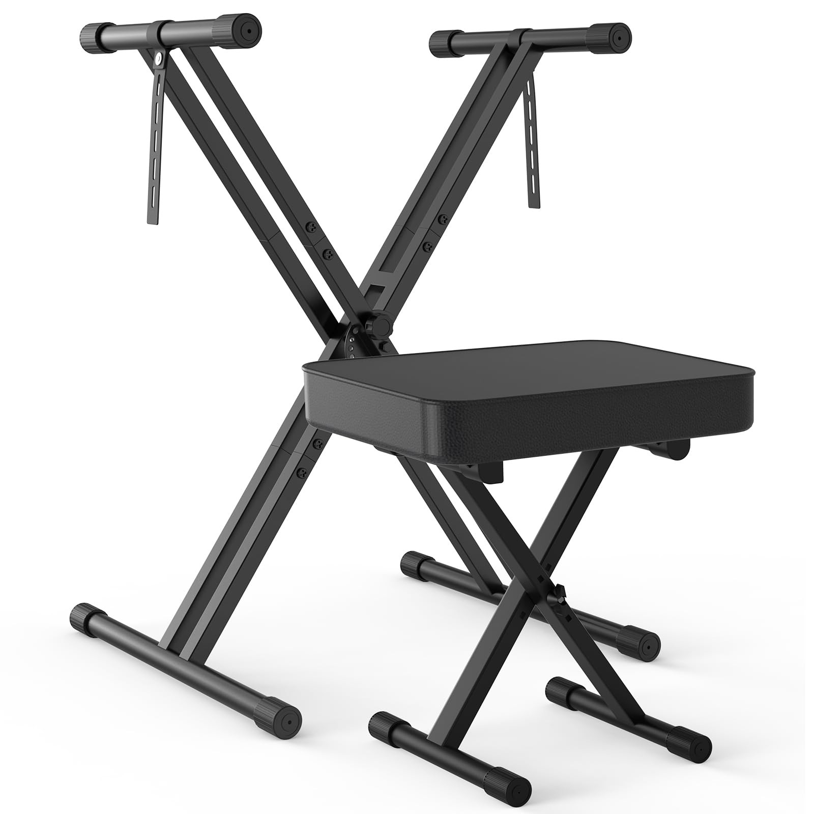 Keyboard Stand and Bench Set, Double X, Adjustable, Padded Stool, Black