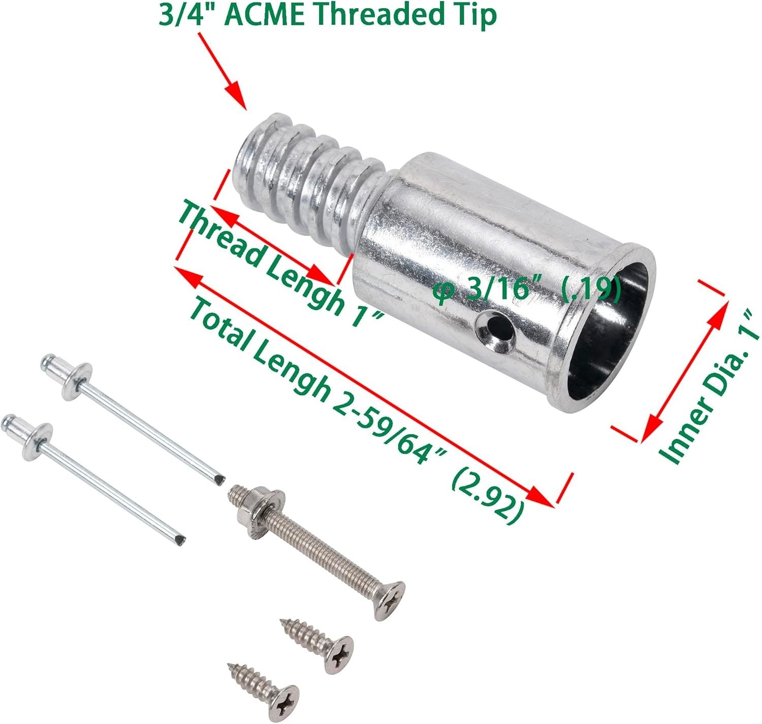 2pcs 1"Threaded Replacement Tips for Extension Pole Push Broom Handle Repair NEW