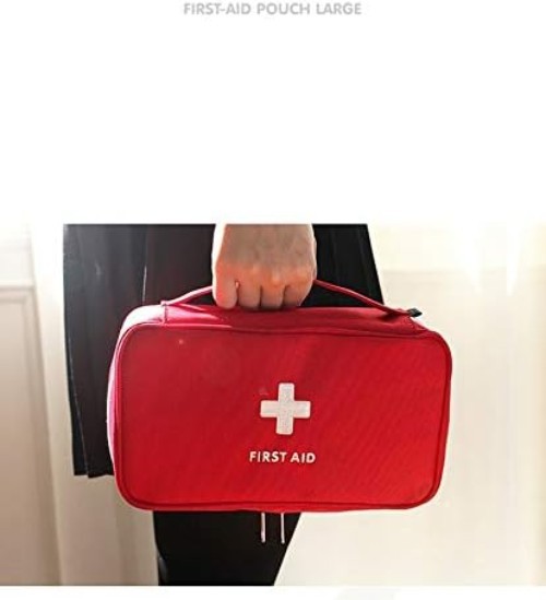 Durable Red First Aid Bag - Multi-Compartment Medical Kit for Home and Hiking