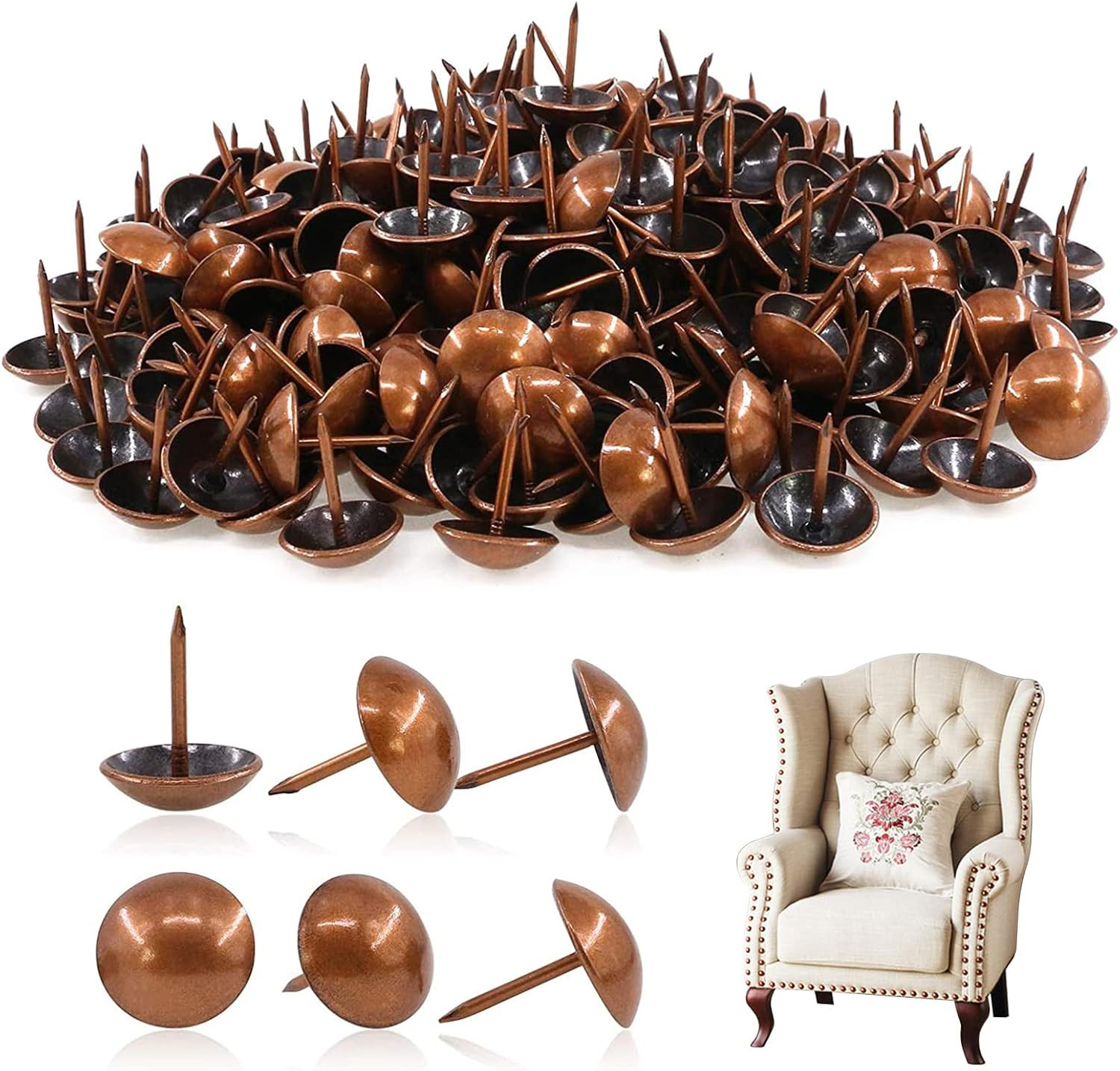200Pcs 3/4'' [19×21Mm] Antique Upholstery Decorative Tacks Furniture Sofa Thu...