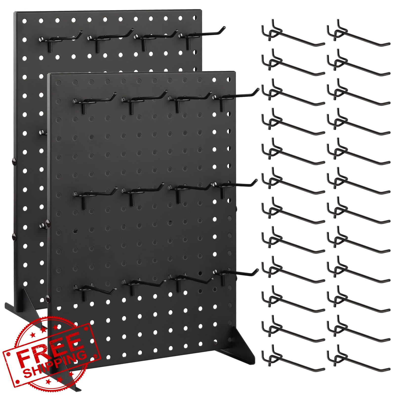 Alffun Pegboard Display Racks 17"x13" with 24 Hooks Metal 2 Pcs
