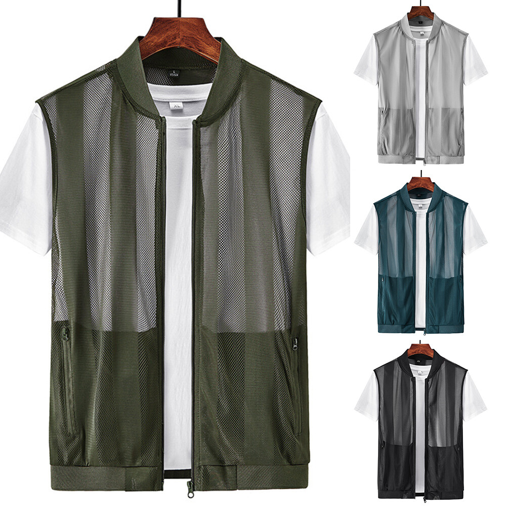 Men Fishing Vest Sleeveless Jacket Solid Summer Sleeveless Vest Male Top