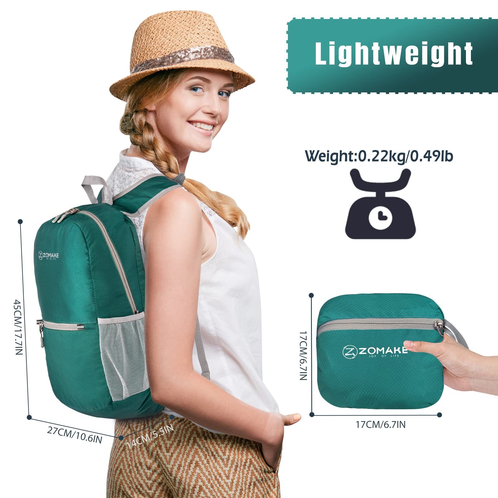 Ultra Lightweight Hiking Backpack 20L Packable Water Resistant Dark Green