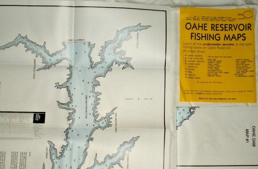 OAHE RESERVOIR, DETAILED Fishing Maps, Oahe Dam To Cheyenne - BRAND NEW!!